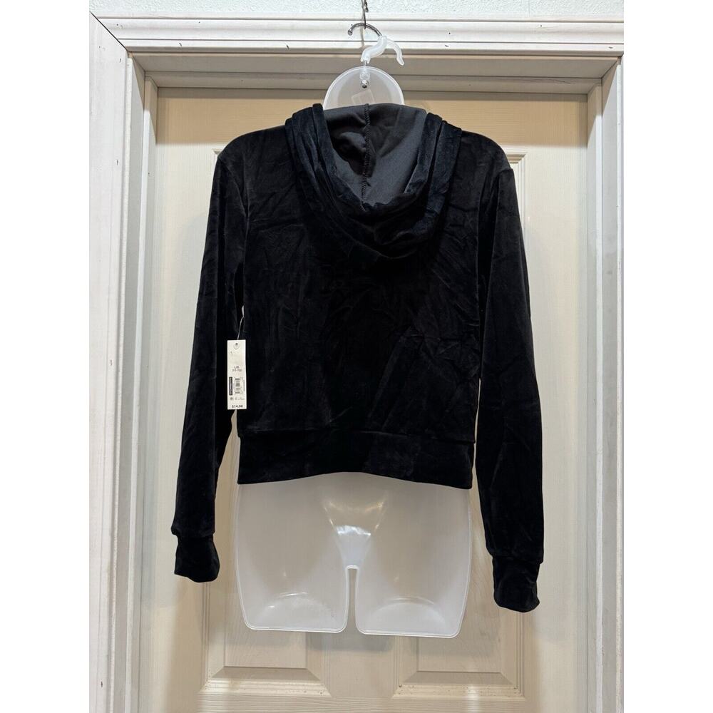 No Bo LOVE Juniors Hoodie Black Velour Zip Front Long Sleeve Large 11/13 NWT - Picture 4 of 7